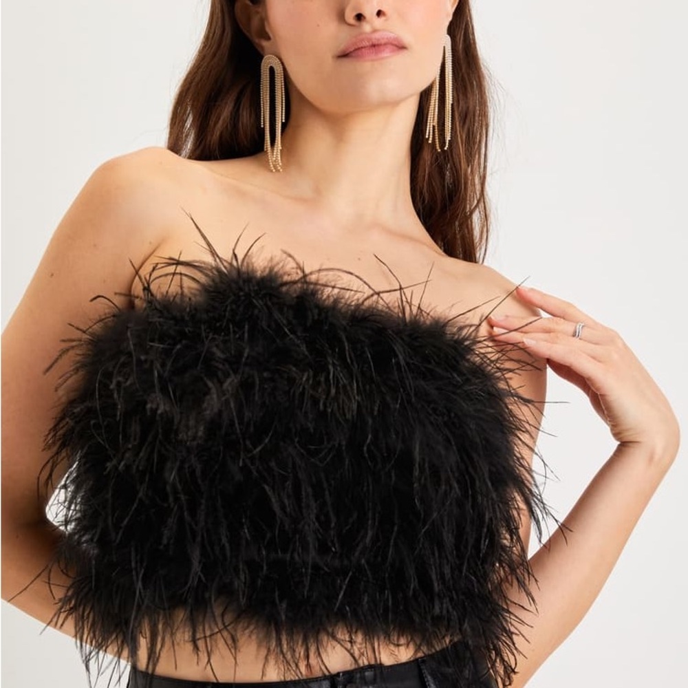 Black Feather Strapless Top